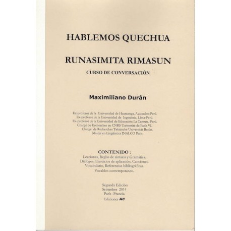 Hablemos Quechua / Runasimita Rimasun - Maximiliano Durán Ed. HS - EL INTI - La Boutique péruvienne