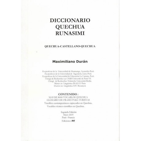 Diccionario Quechua Runasimi - Maximiliano Durán Ed. HS