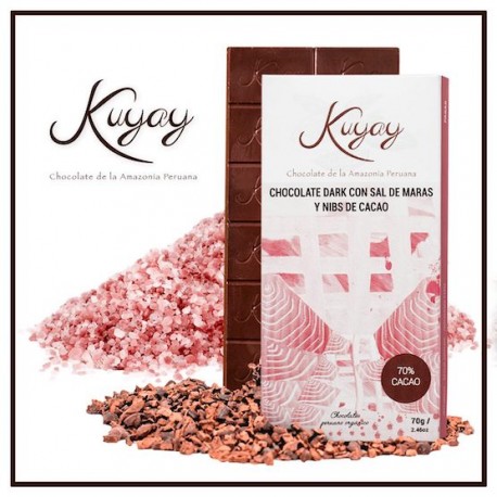 Chocolat Noir aux Sel de Maras et Éclats de cacao 70% Kuyay 70g