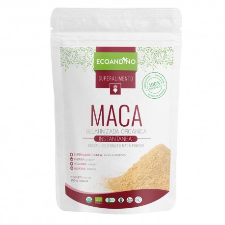 Maca en Poudre (Lepidium Meyenii Walp.) certifiée Biologique 100% pure Qualité Premium Gélatinisée EcoAndino / Maca du Pérou