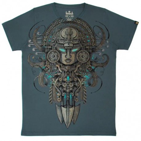 T-Shirt en coton Pima Bleu Cendre motif Tumi Looch - EL INTI - La Boutique péruvienne